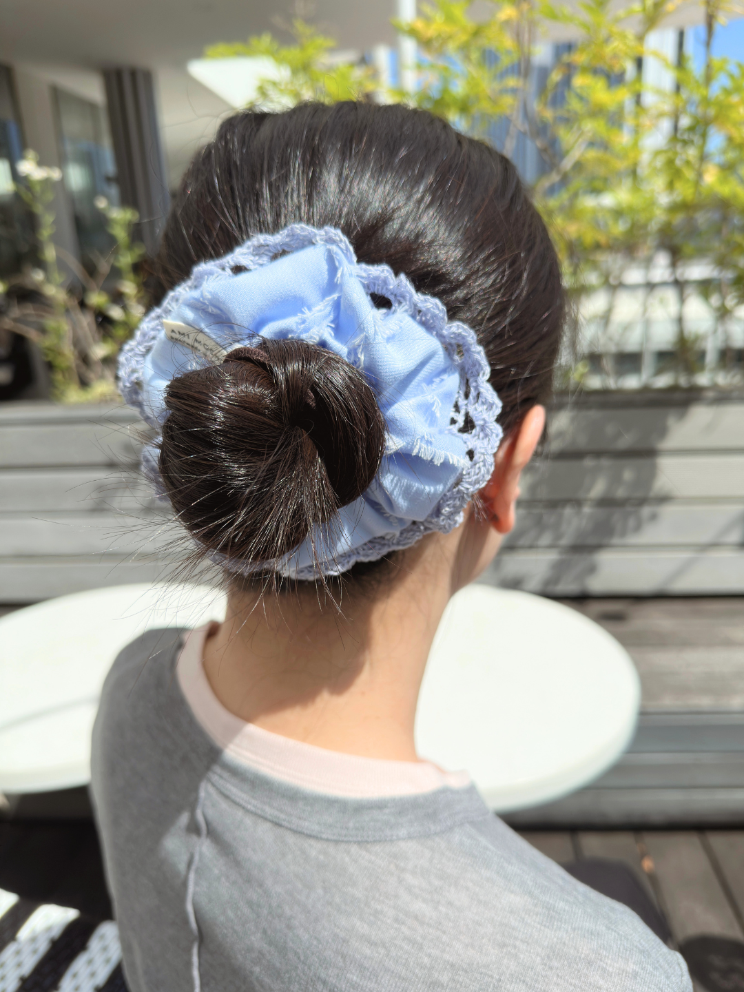 Blue Romance / 02 — Hand-Crocheted Scrunchie in Sky Blue