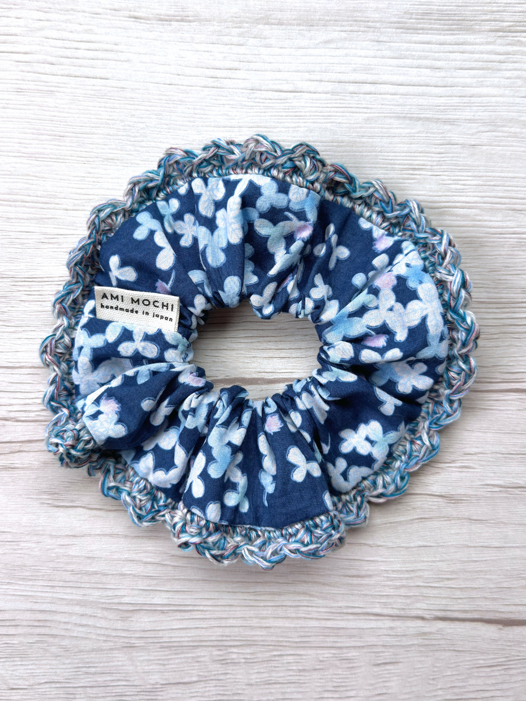 Blue Romance / 01 — Hand-Crocheted Scrunchie in Hydrangea Blue