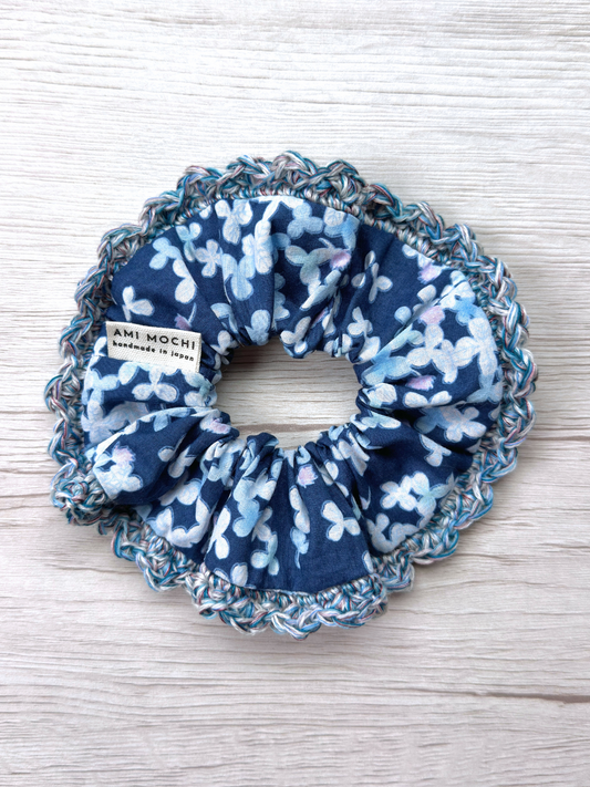 Blue Romance / 01 — Hand-Crocheted Scrunchie in Hydrangea Blue