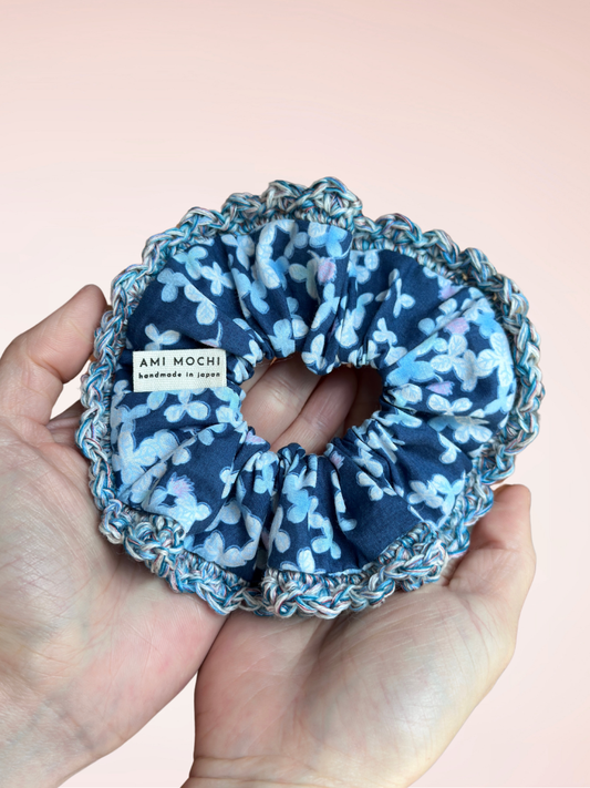 Blue Romance / 01 — Hand-Crocheted Scrunchie in Hydrangea Blue