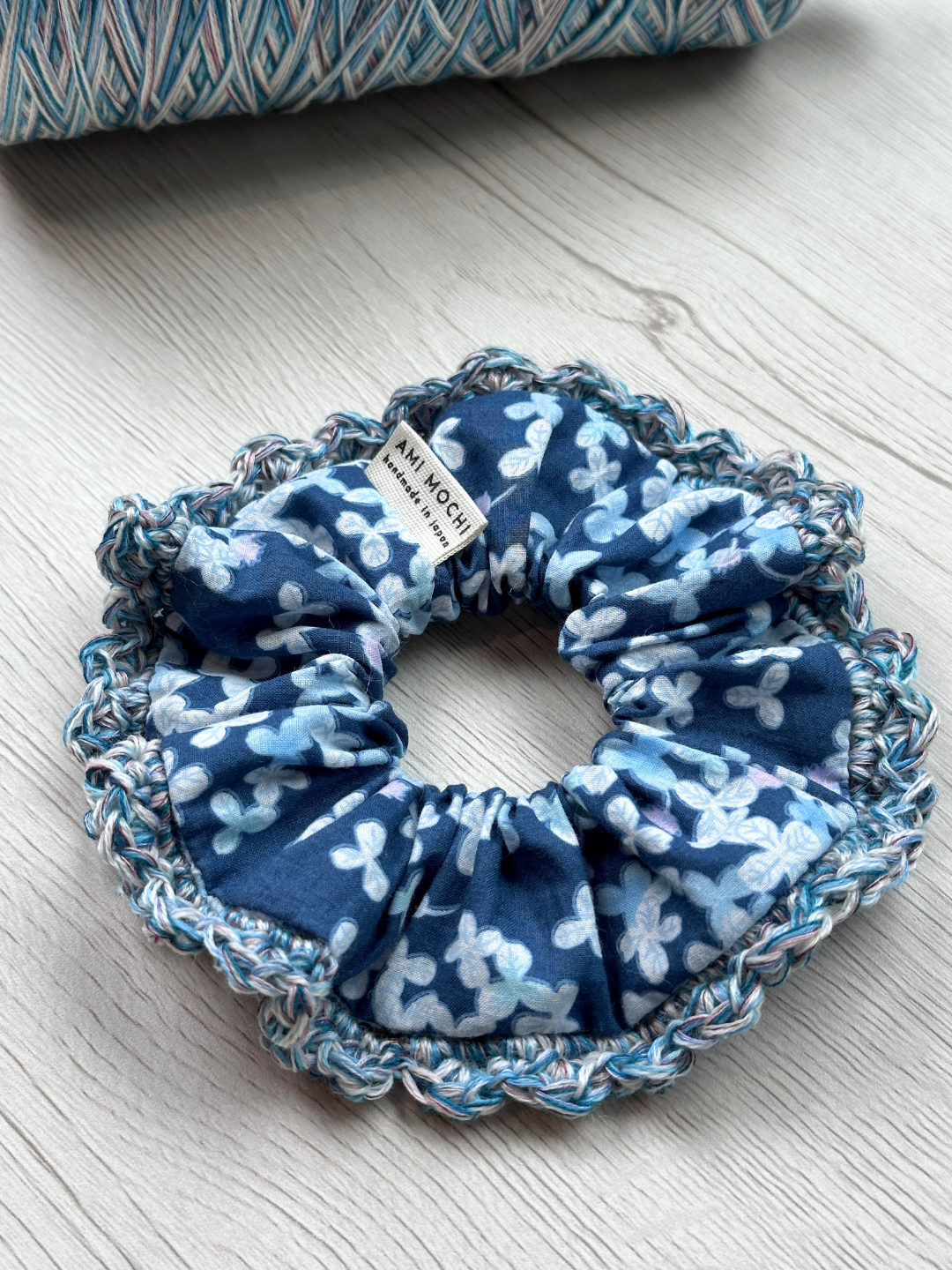 Blue Romance / 01 — Hand-Crocheted Scrunchie in Hydrangea Blue