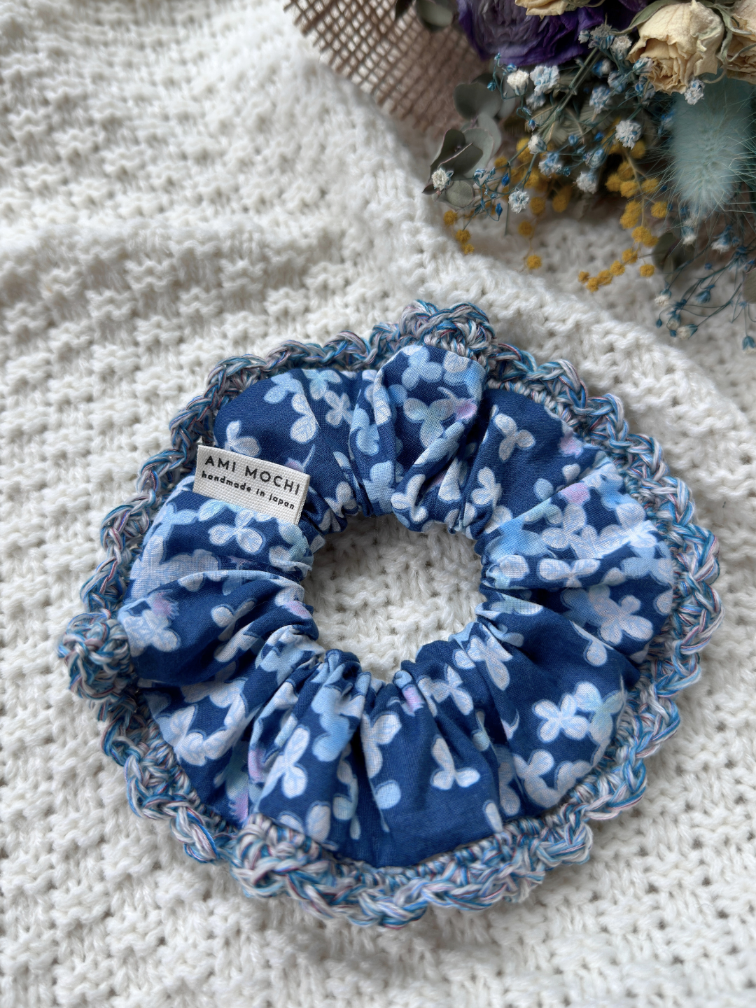 Blue Romance / 01 — Hand-Crocheted Scrunchie in Hydrangea Blue