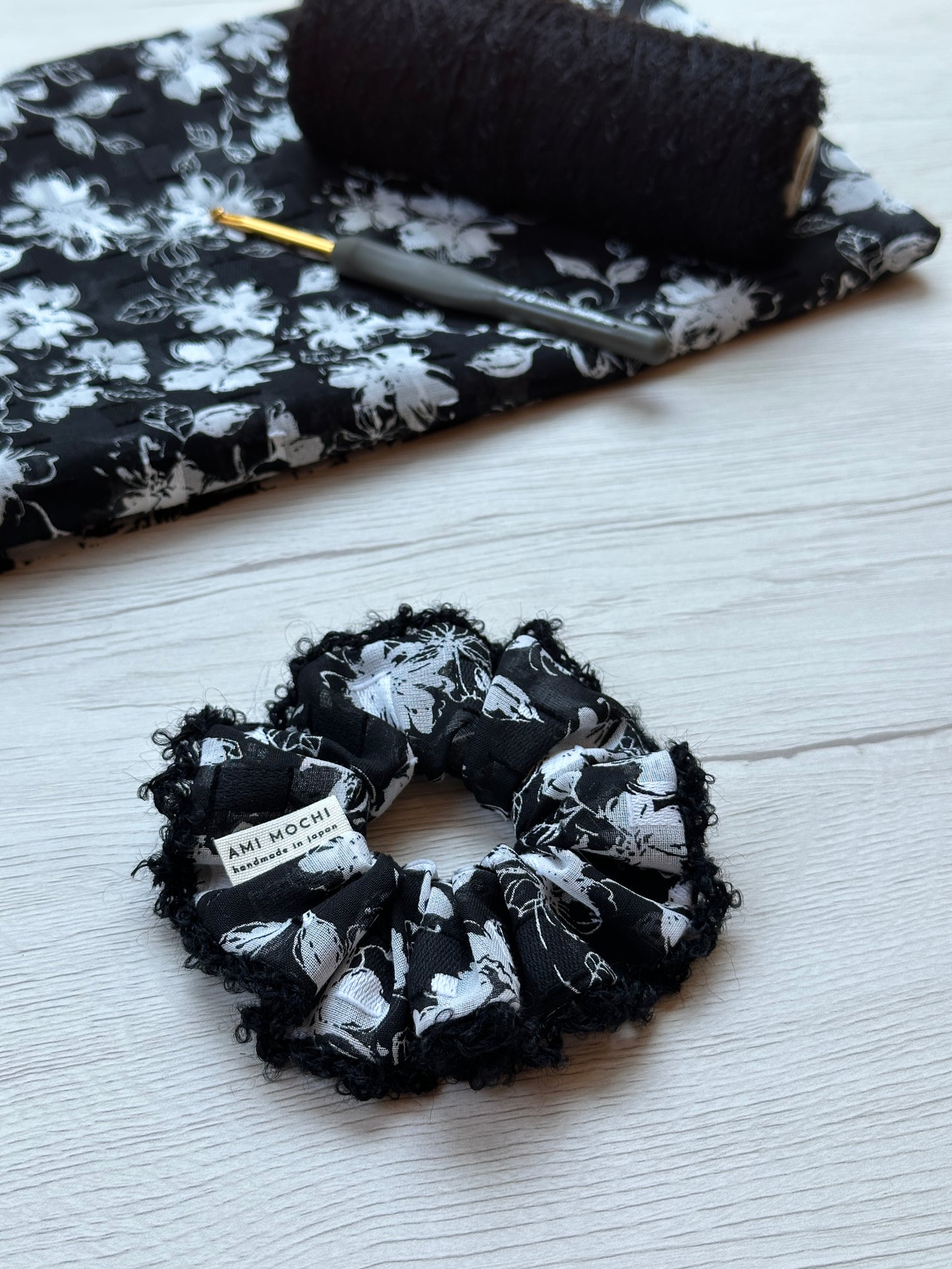 Nocturne / 01 — Hand-Crocheted Scrunchie in Ink Black