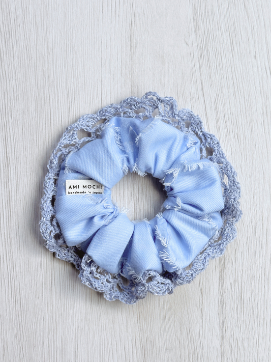 Blue Romance / 02 — Hand-Crocheted Scrunchie in Sky Blue