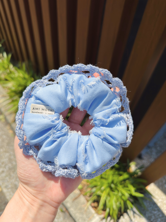 Blue Romance / 02 — Hand-Crocheted Scrunchie in Sky Blue