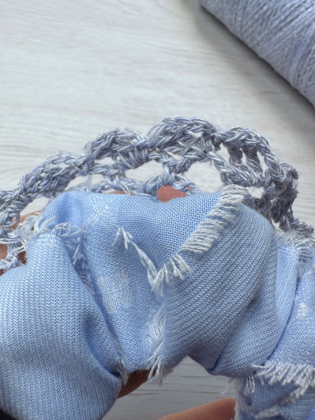 Blue Romance / 02 — Hand-Crocheted Scrunchie in Sky Blue
